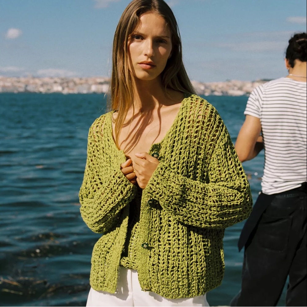 RIBBON KNIT JACKET
Crochet Zara Lime Green Open-Knit Cardigan